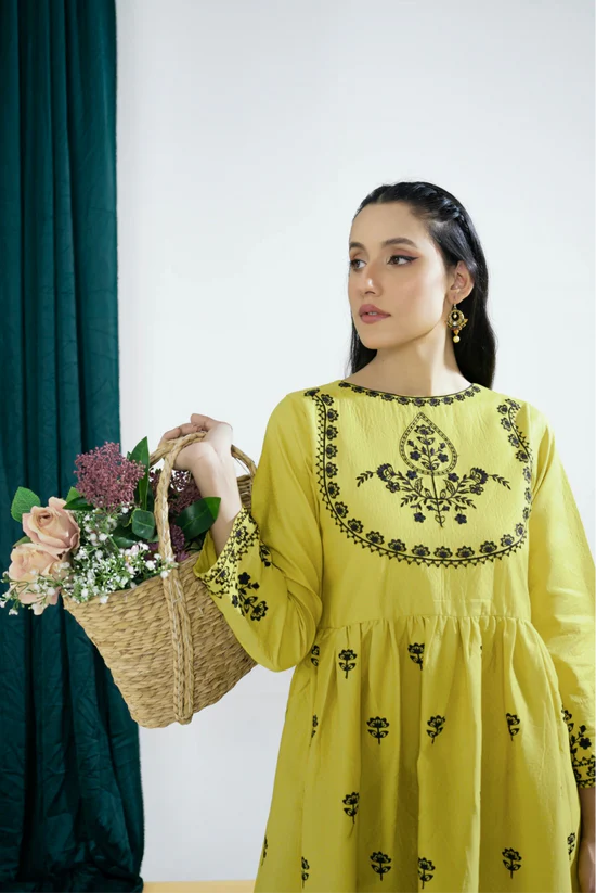 Nargis - Yellow Frock Embroidered Lawn 2 piece