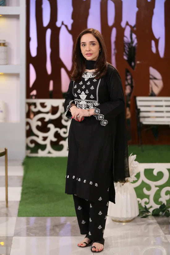 Alaina - Black Embroidered Dress 3 Piece