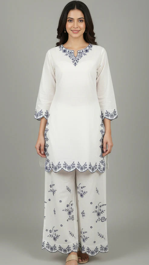 Blue moon- Embroidered 2-Piece Khaddar Dress