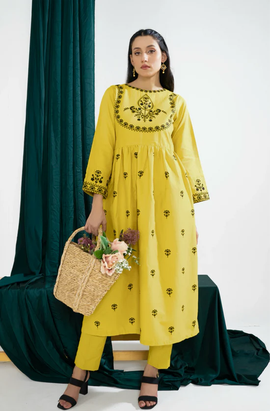 Nargis - Yellow Frock Embroidered Lawn 2 piece