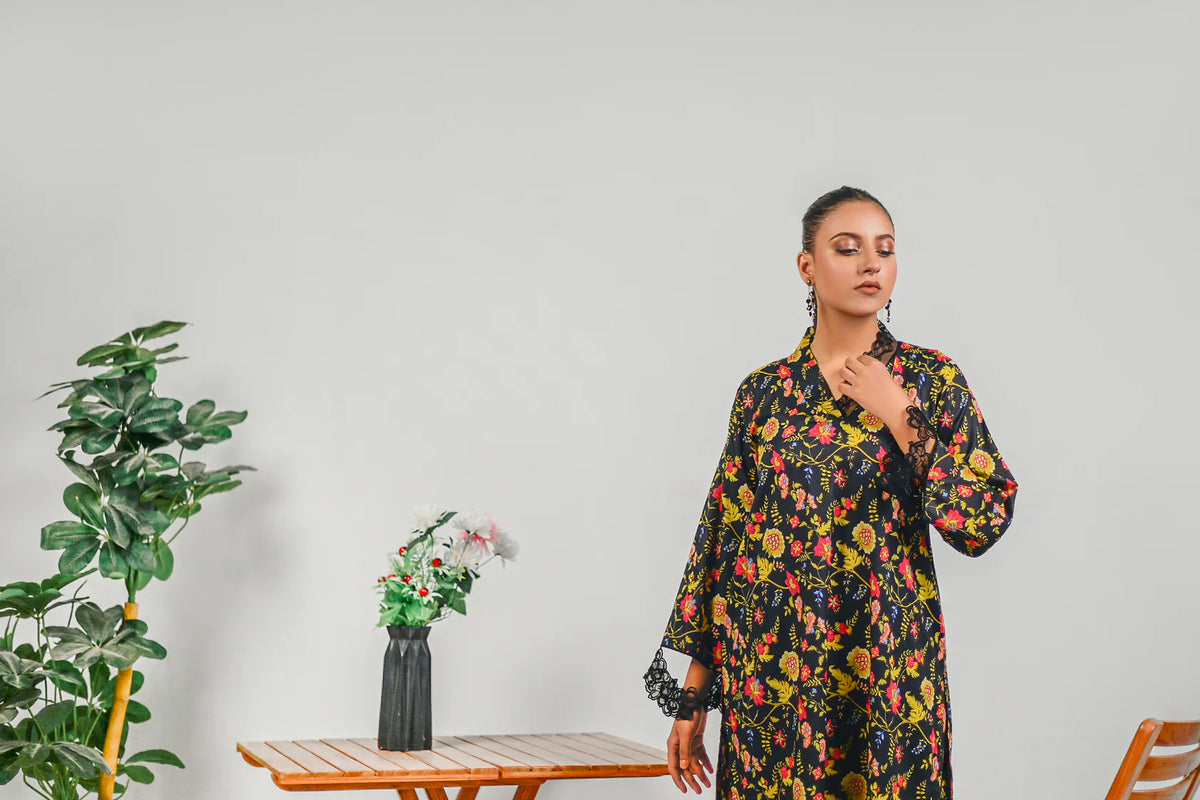 Flora Black - Lawn Printed 2 Piece