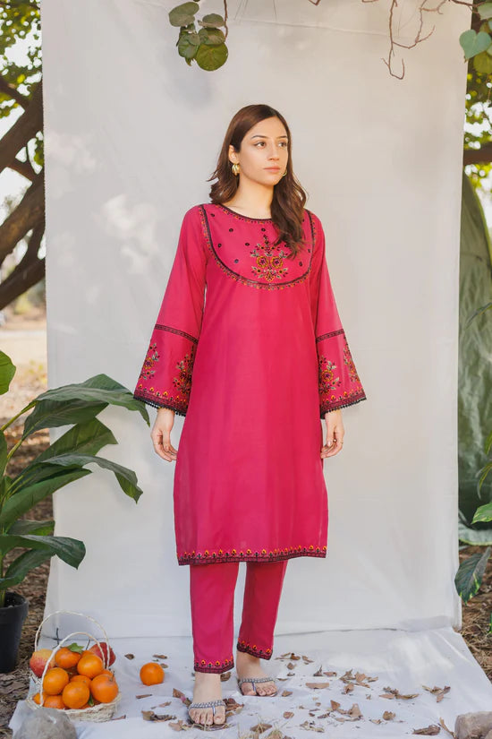 Mystic cherry- Luxury Embroidered 2 Piece Lawn Dress
