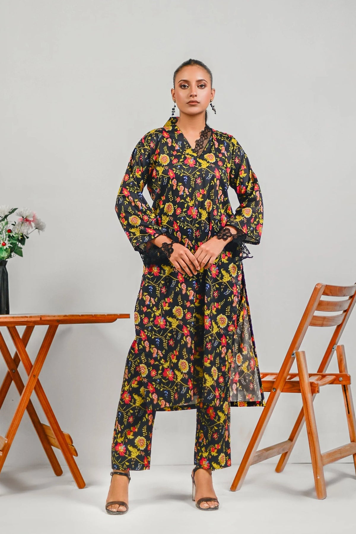 Flora Black - Lawn Printed 2 Piece