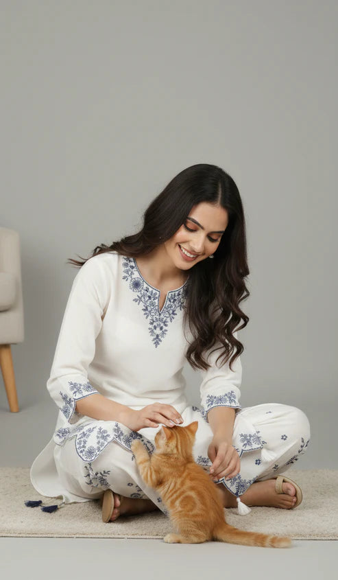 Blue moon- Embroidered 2-Piece Khaddar Dress
