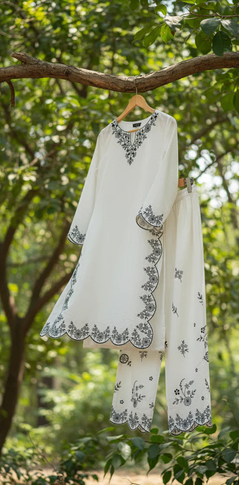 Blue moon- Embroidered 2-Piece Khaddar Dress