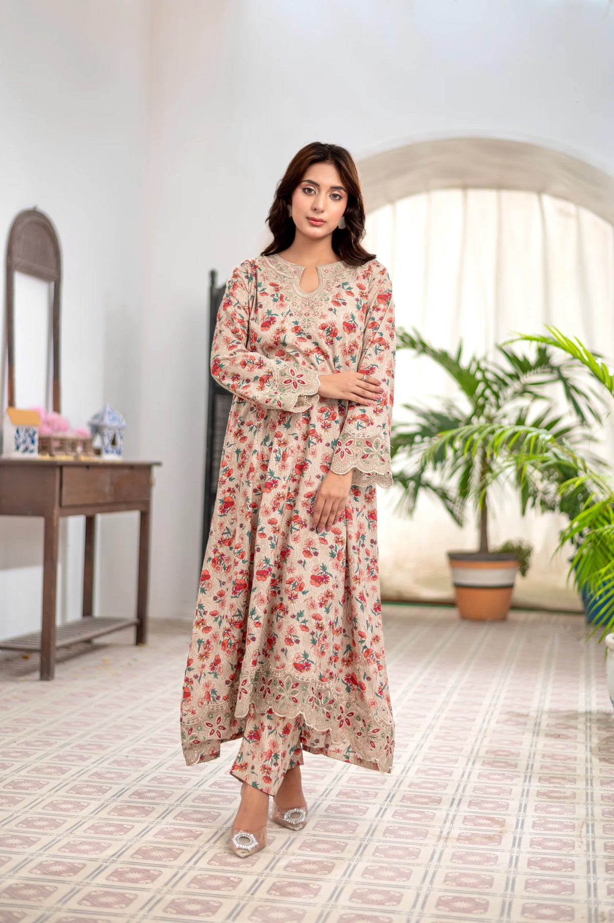 ROSY DUSK - Embroidered 2-Piece Lawn Dress