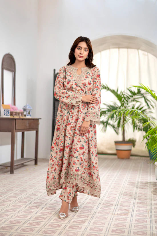 ROSY DUSK - Embroidered 2-Piece Lawn Dress