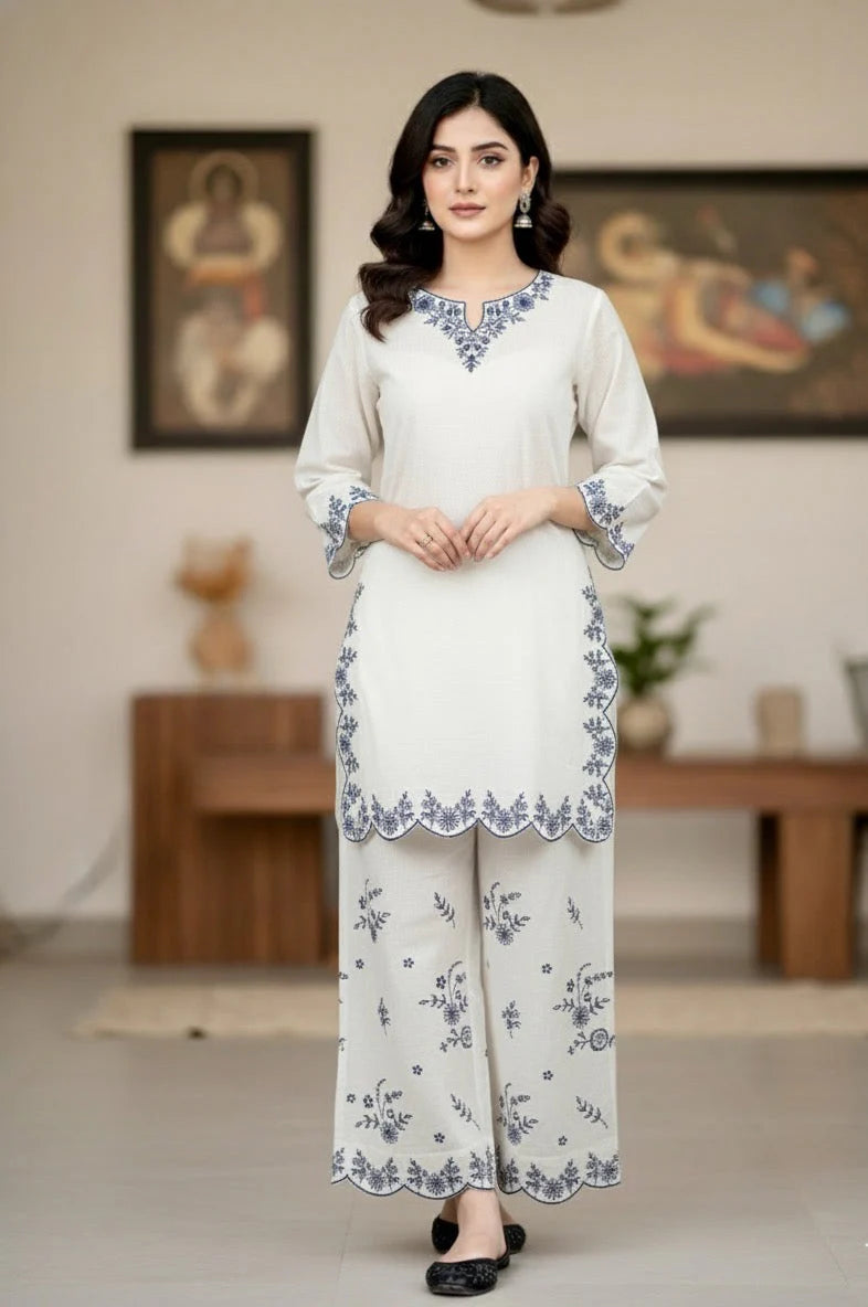 Blue moon- Embroidered 2-Piece Khaddar Dress