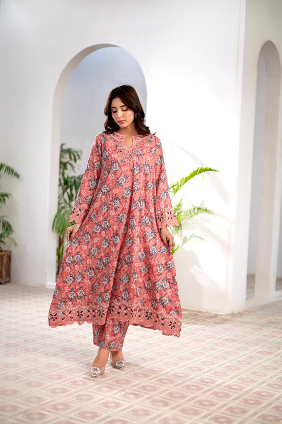 FLORAL TIE- Embroidered 2-Piece Lawn Dress
