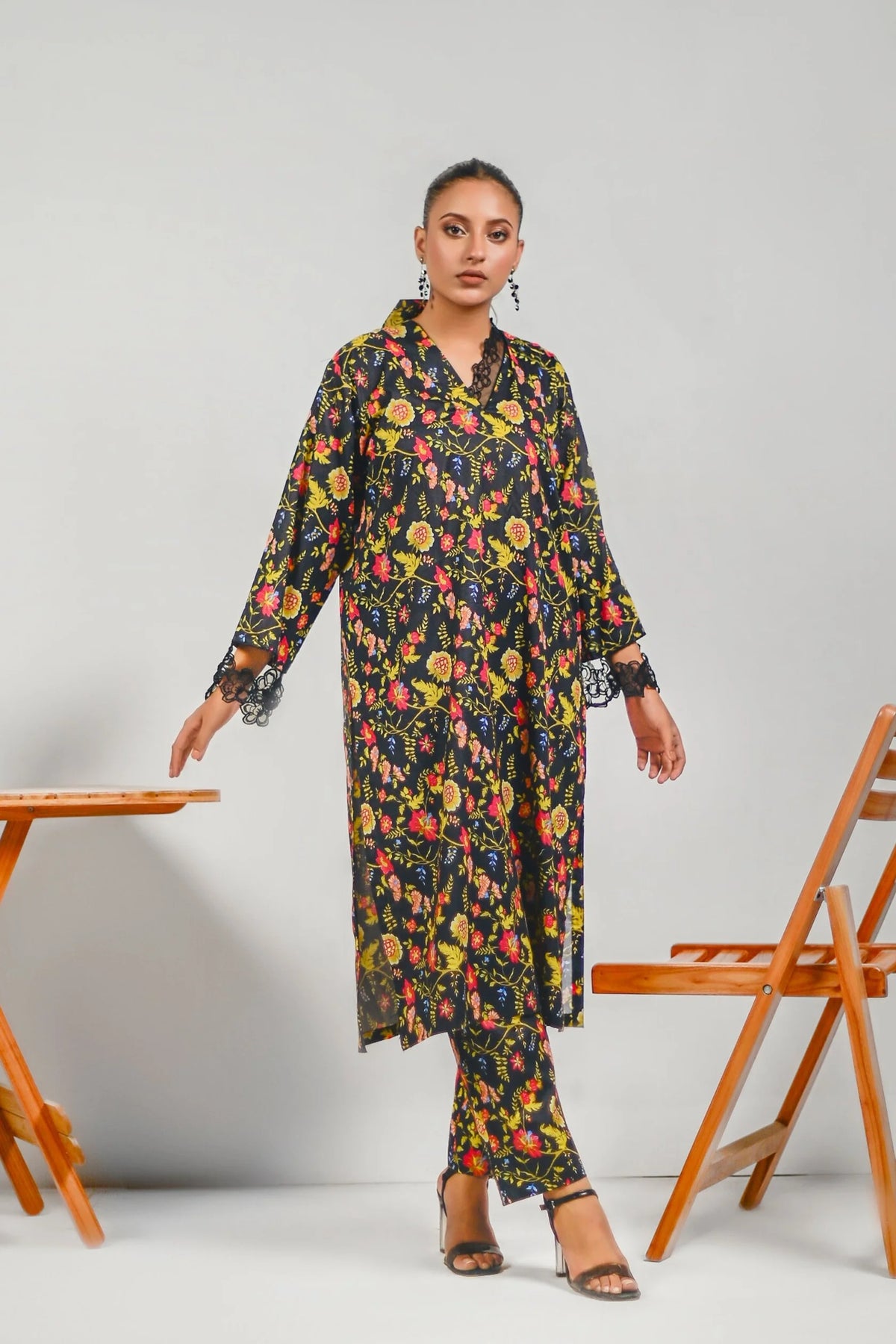 Flora Black - Lawn Printed 2 Piece