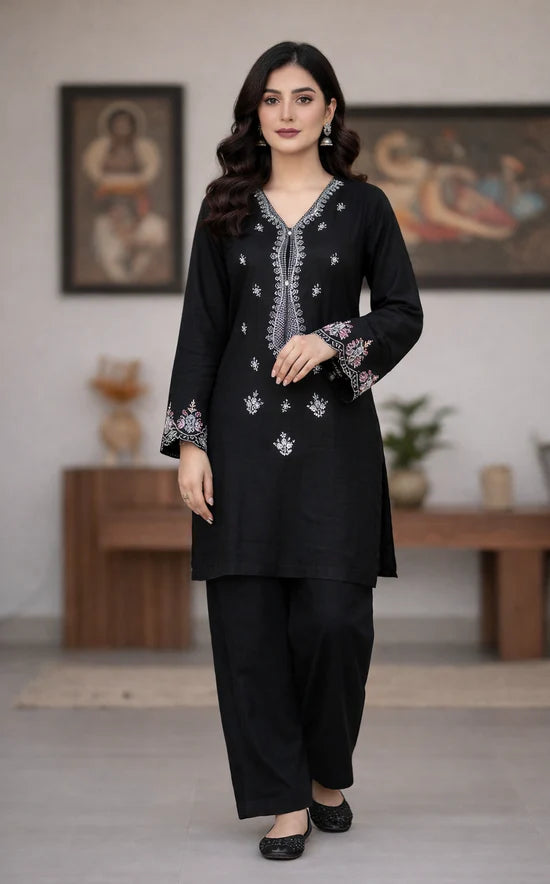 Black Night - Embroidered 2-Piece Khaddar Dress
