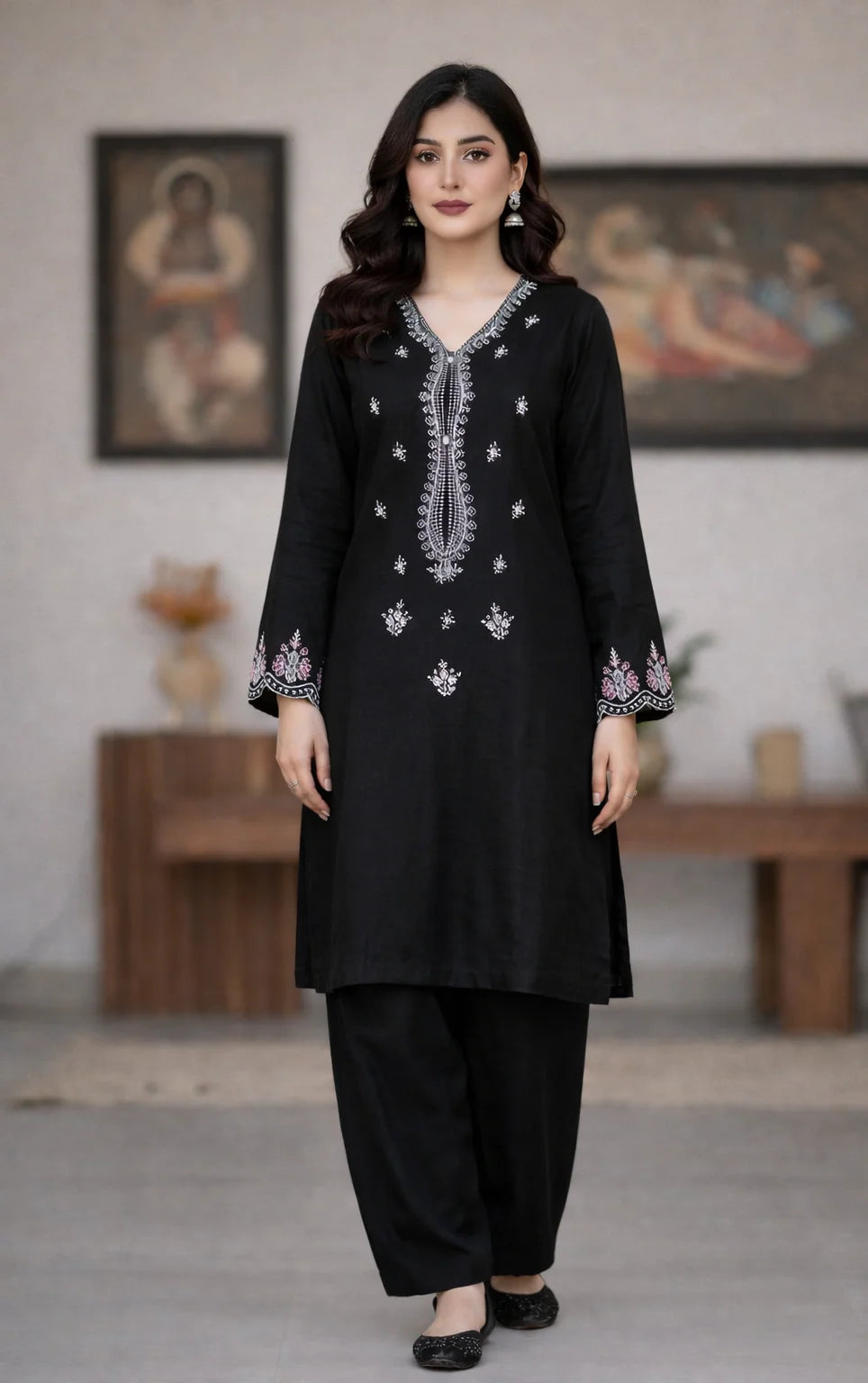 Black Night - Embroidered 2-Piece Khaddar Dress
