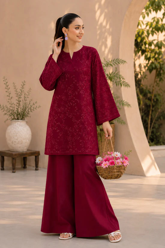 Royal Maroon Schiffli Embroidered Lawn 2 Piece