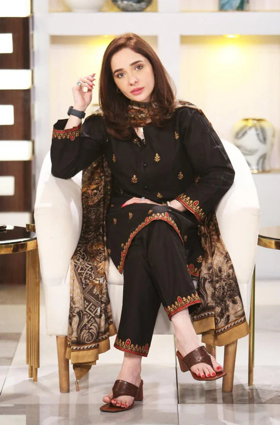 Kajal - Black Embroidered Lawn 3 piece
