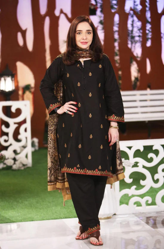 Kajal - Black Embroidered Lawn 3 piece