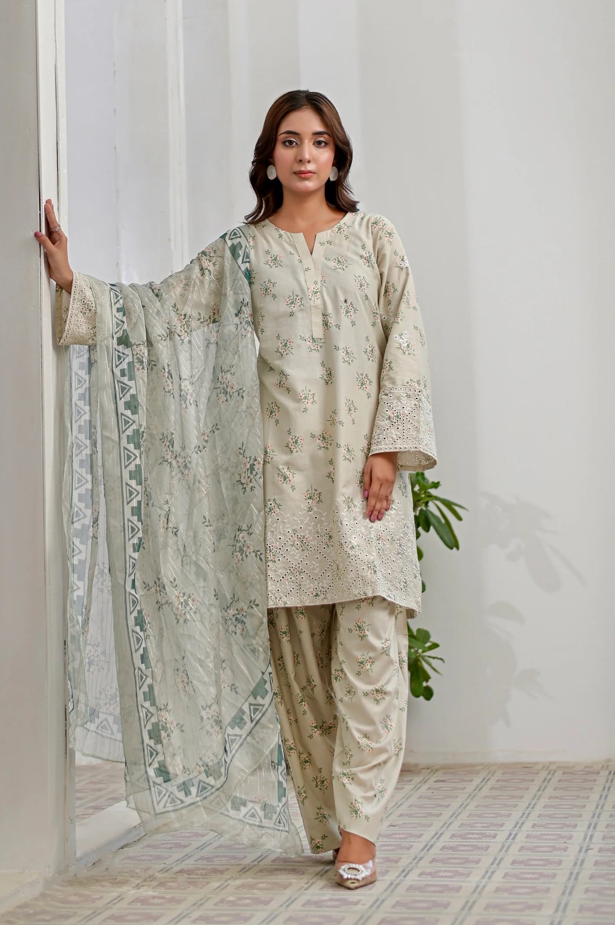 PISTACHIO DUST - Farshi Shalwar Embroidered 3-Piece Lawn Dress