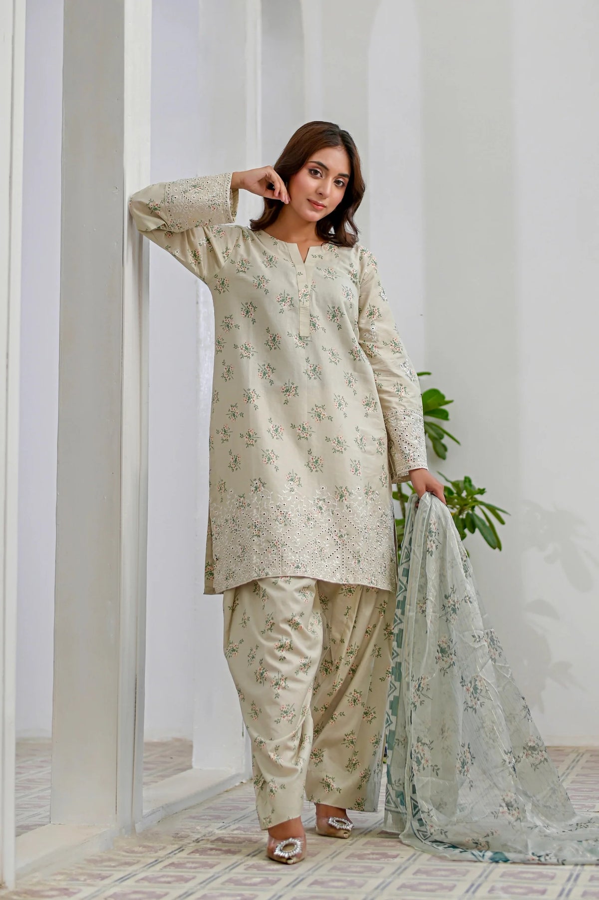 PISTACHIO DUST - Farshi Shalwar Embroidered 3-Piece Lawn Dress