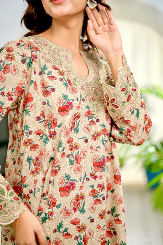 ROSY DUSK - Embroidered 2-Piece Lawn Dress
