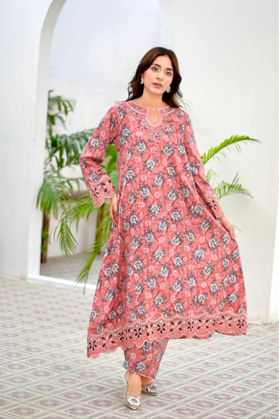 FLORAL TIE- Embroidered 2-Piece Lawn Dress