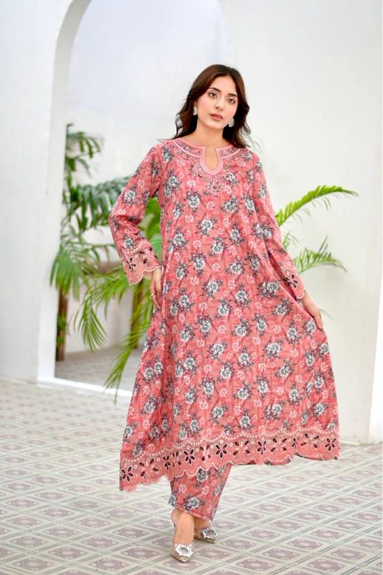 FLORAL TIE- Embroidered 2-Piece Lawn Dress