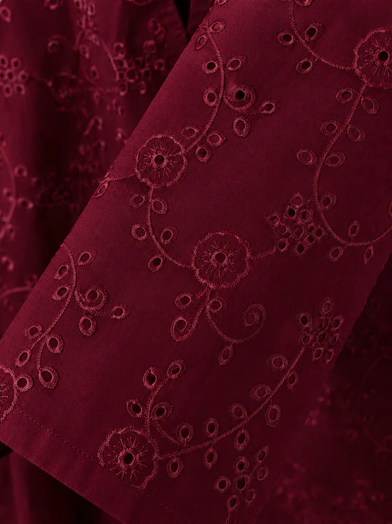 Royal Maroon Schiffli Embroidered Lawn 2 Piece
