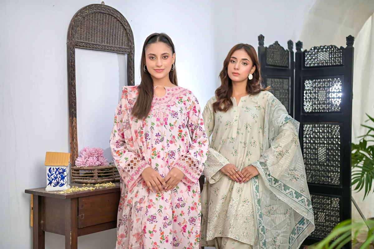 ROSE BLEND - Embroidered 3-Piece Lawn Dress