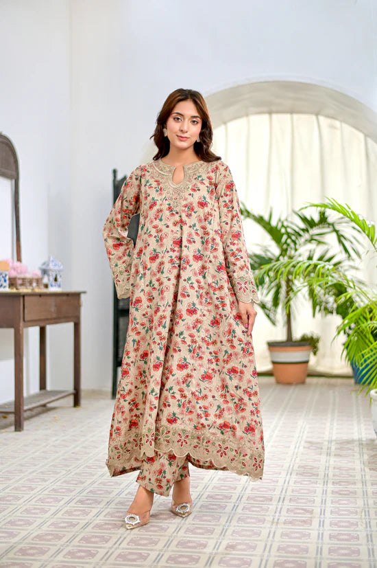 ROSY DUSK - Embroidered 2-Piece Lawn Dress